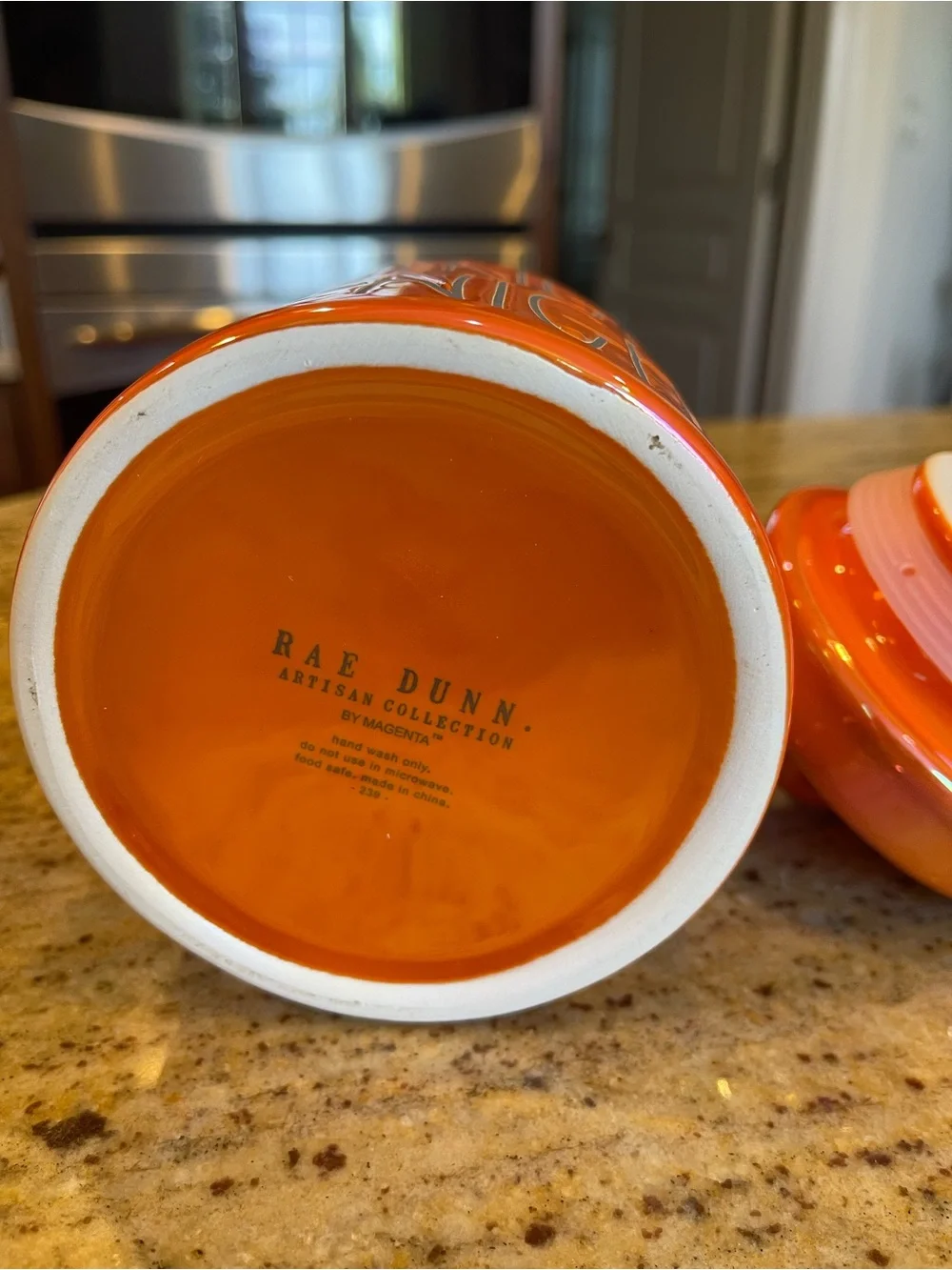 Rae Dunn Fright Night Halloween Orange Iridescent Luster Mini Canister